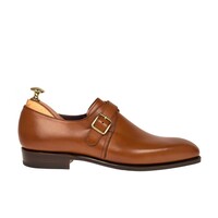 NEW HANDMADE MEN'S PLAIN TOE TAN SINGLE MONK STRAP SHOES - Thumbnail 1