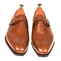 NEW HANDMADE MEN'S PLAIN TOE TAN SINGLE MONK STRAP SHOES - Thumbnail 2