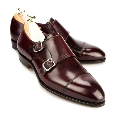 New handmade men's burgundy double monk strap shoes