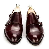New Handmade Men's BURGUNDY DOUBLE MONK STRAP Shoes - Thumbnail 2