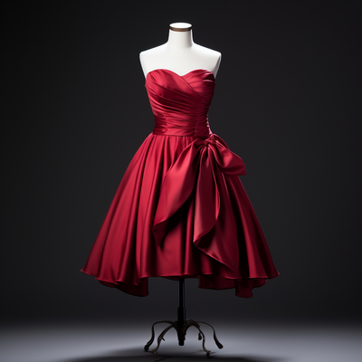 New Custom Hand Made Red Satin Strapless Short Length Lace Up Back Formal Prom Evening Dress Brithday Homecoming Clothing W1-22.5