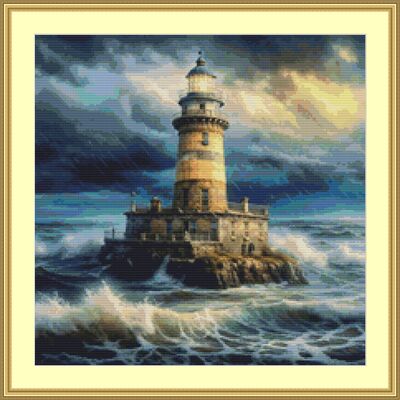 Lighthouse on the rocks cross stitch pattern