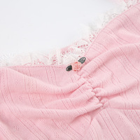 Cute Pink Lace Stitching Cropped Top - Thumbnail 5