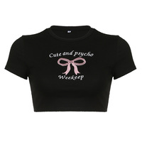 Cute And Psycho Black Cropped Top - Thumbnail 4