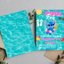 Stitch Pool Birthday Party Invitation and Thank You Card Set | Lilo & Stitch Celebration Theme