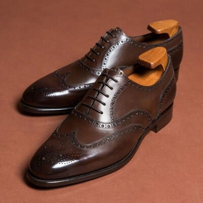 Handmade tailor made oxford shoes good year welted brown leather brogue shoes