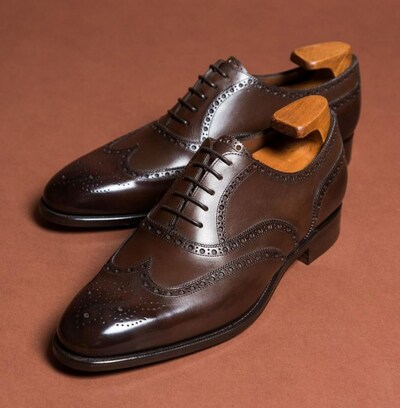 Handmade Tailor Made Oxford Shoes Good Year Welted Brown Leather Brogue Shoes