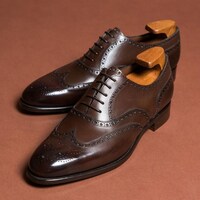 Handmade Tailor Made Oxford Shoes Good Year Welted Brown Leather Brogue Shoes - Thumbnail 1