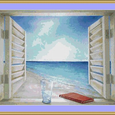 Shuttered window cross stitch pattern