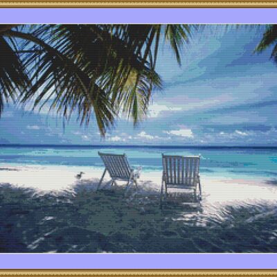 Relaxation under the palms cross stitch pattern