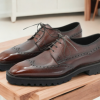 Handmade Men's Brown Lace Up Leather Shoes, Chunky Sole Shoes - Thumbnail 1