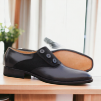 Handmade Black Button Shoes, Men Leather & Suede Designer Shoes - Thumbnail 2