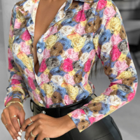 Temperament Printed Chiffon Long Sleeve Shirt Top - Thumbnail 1