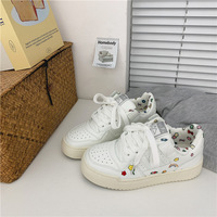 Casual White Sneakers With Flower Raibow Print - Thumbnail 1