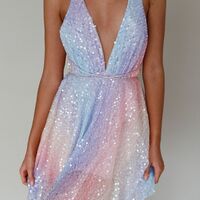 Glitter Sequin Dress Halter Plunging Neckline Backless Sparkly Mini Dress Taylor Swift Eras Tour Concert Outfit Idea  - Thumbnail 2