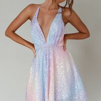 Glitter Sequin Dress Halter Plunging Neckline Backless Sparkly Mini Dress Taylor Swift Eras Tour Concert Outfit Idea  - Thumbnail 5