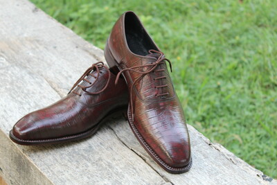 Handmade Men Alligator Oxford Shoes, Men Brown Crocodile Dress Lace up Shoes