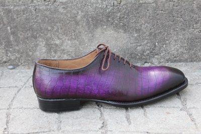  Purple Patina Black Shaded Crocodile Oxford Lace up Dress Alligator Shoes For Men