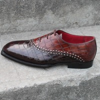 Luxury Handmade Mens Unique Brown Crocodile Texture Leather Alligator Dress Fashion Oxford Shoes - Thumbnail 2