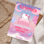 Kitty Sleepover Slumber Birthday Invitation and Thank You Card Set | Kawaii Celebration Duo"-3