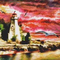 A Lighthouse At Sunset At Sunset Cross Stitch Pattern - Thumbnail 1