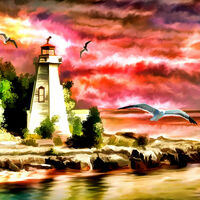 A Lighthouse At Sunset At Sunset Cross Stitch Pattern - Thumbnail 2