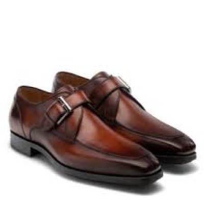 Handmade men's burgundy leather monk strap office shoes