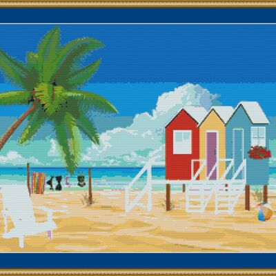 Beach huts cross stitch pattern
