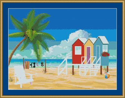 Beach Huts Cross Stitch Pattern