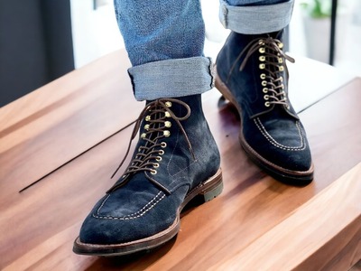 Handmade Fashion Men's Blue Suede Lace Up Ankle Boots