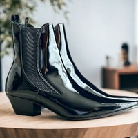 Handmade Men's Black Leather Chelsea Ankle High Boots - Thumbnail 1