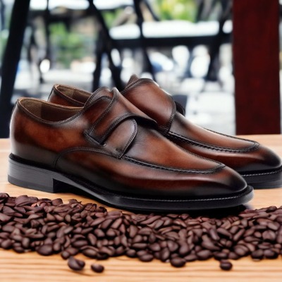 Handmade men's burgundy leather monk strap office shoes