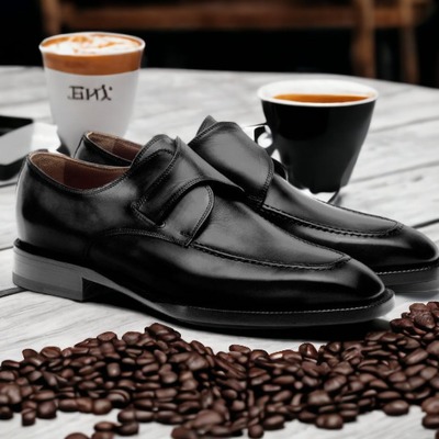 Handmade fashion men's black leather monk strap office shoes
