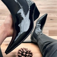 Handmade Men's Black Leather Chelsea Ankle High Boots - Thumbnail 1