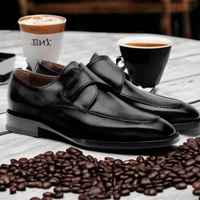 Handmade Fashion Men's Black Leather Monk Strap Office Shoes - Thumbnail 1