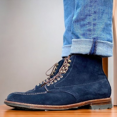 Handmade fashion men's blue suede lace up ankle boots - Thumbnail 2