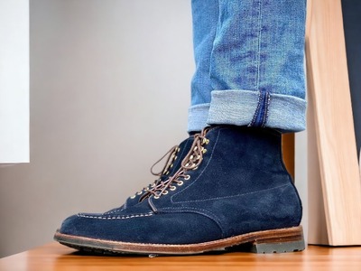 Handmade Fashion Men's Blue Suede Lace Up Ankle Boots