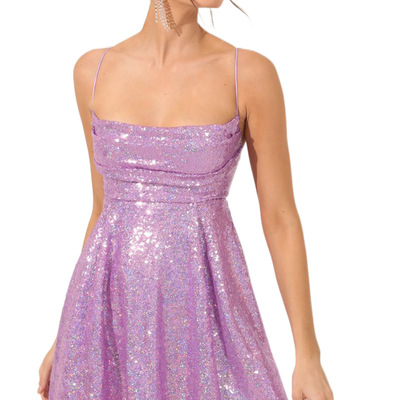 Sparkly purple sequin dress backless halter neck tie back mini dress taylor swift eras tour concert outfit idea