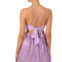 Sparkly Purple Sequin Dress Backless Halter Neck Tie Back Mini Dress Taylor Swift Eras Tour Concert Outfit Idea - Thumbnail 1