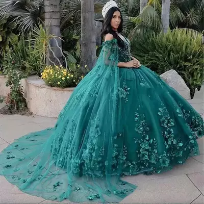 Dark Green Tulle Quinceanera Dresses Ball Gown Prom Evening Birthday Party Dress Lace Up Graduation Gown vestidos de 