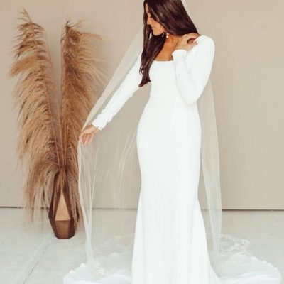 Mermaid square neck soft satin wedding dresses