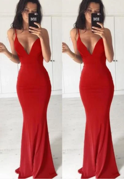 Mermaid Sleeveless Red Prom Evening Dresses