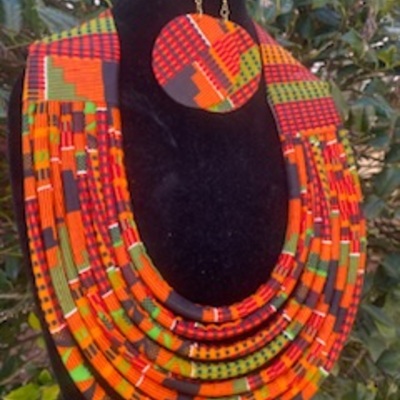 Kente rope necklace  & circular earrings - Thumbnail 3