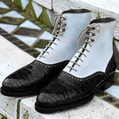 Alligator Black White Boots, Lace Up Boots, Ankle Boots, Dress Boots