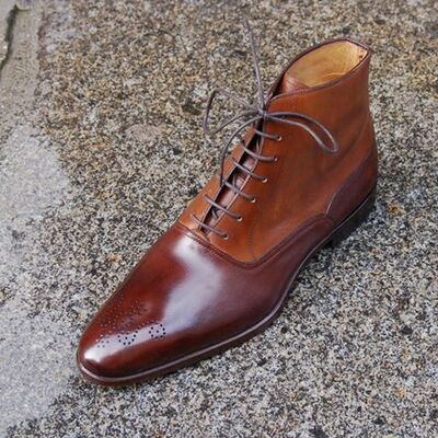 Mens handmade two tone cap toe boots mens ankle lace up boots-leather sole - Thumbnail 3