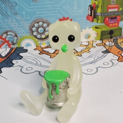 Radioactive robot glows in the dark robot figure  resin art toy kawaii desk friend gift