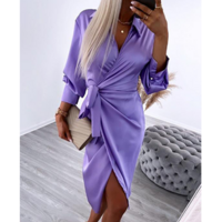 Solid Color Printed Long Sleeve Dress - Thumbnail 1
