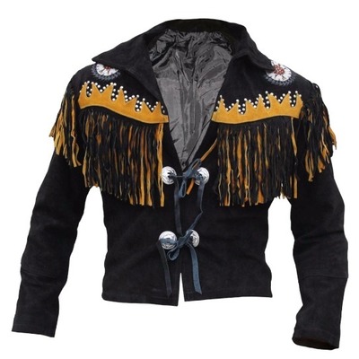 Handmade men's black color cowboy suede tan with fringes jacket - Thumbnail 4