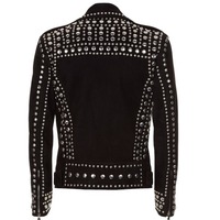 Handmade Black Color Silver Studded Leather Style Men's Zipper Jacket - Thumbnail 1