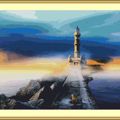 Fog around the lighthouse cross stitch pattern